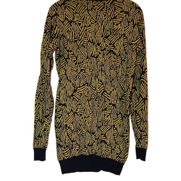 Kenzo Paris Yellow Black Geometric Print Beaded Tiger Sweater Tunic Dress RARE - Picture 5 of 12